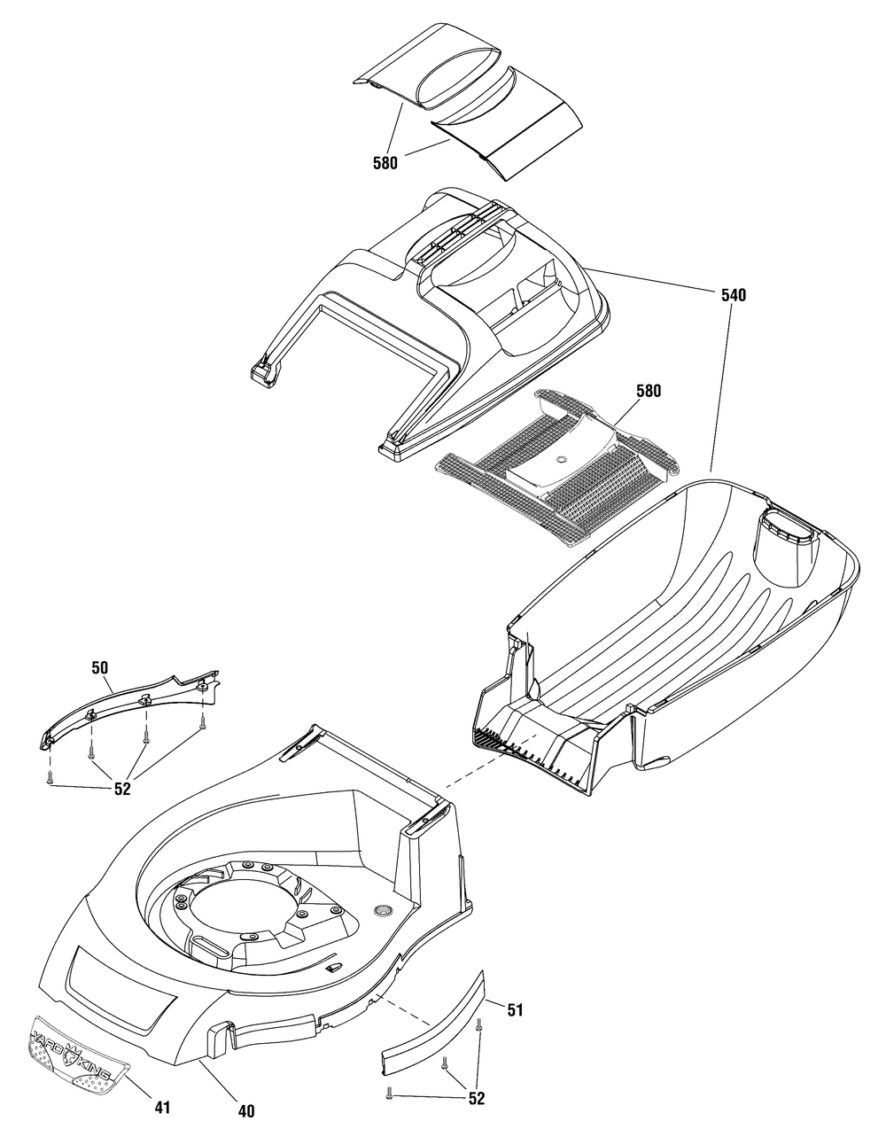 Deck And Catcher Group (Yca484) Diagram and Parts List for YCA484-E 2014 Briggs and Stratton Lawn Mower